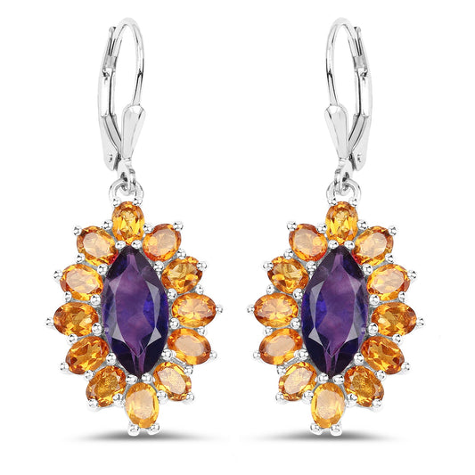 6.54 Carat Genuine Amethyst & Madeira Citrine .925 Sterling Silver Earrings