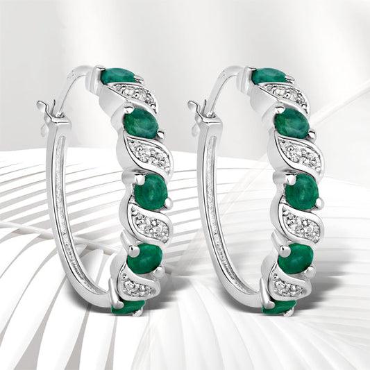 1.08 Carat Genuine Emerald and White Topaz .925 Sterling Silver Earrings