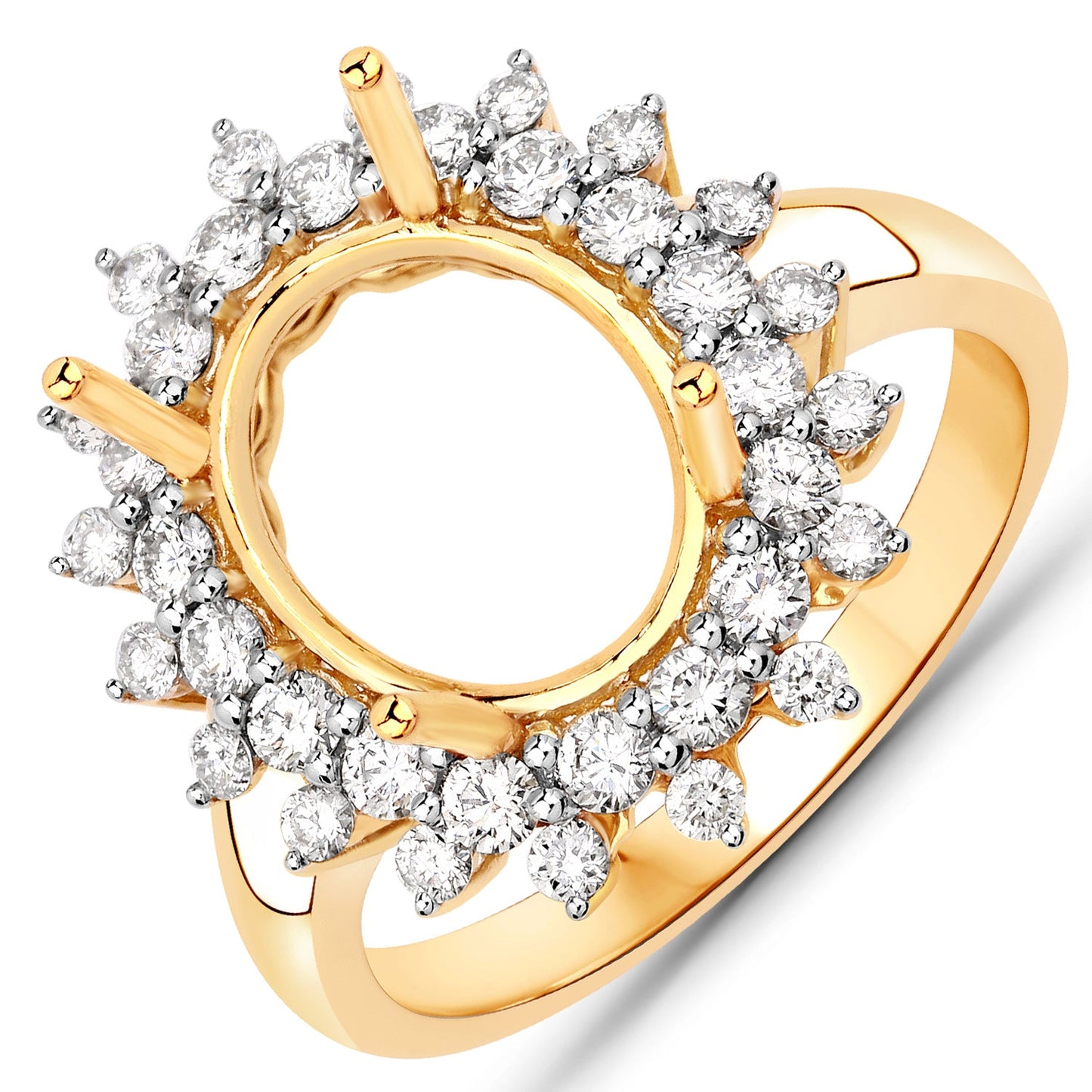 0.79 Carat Genuine White Diamond 14K Yellow Gold Semi Mount Ring - holds 11x9mm Oval Gemstone