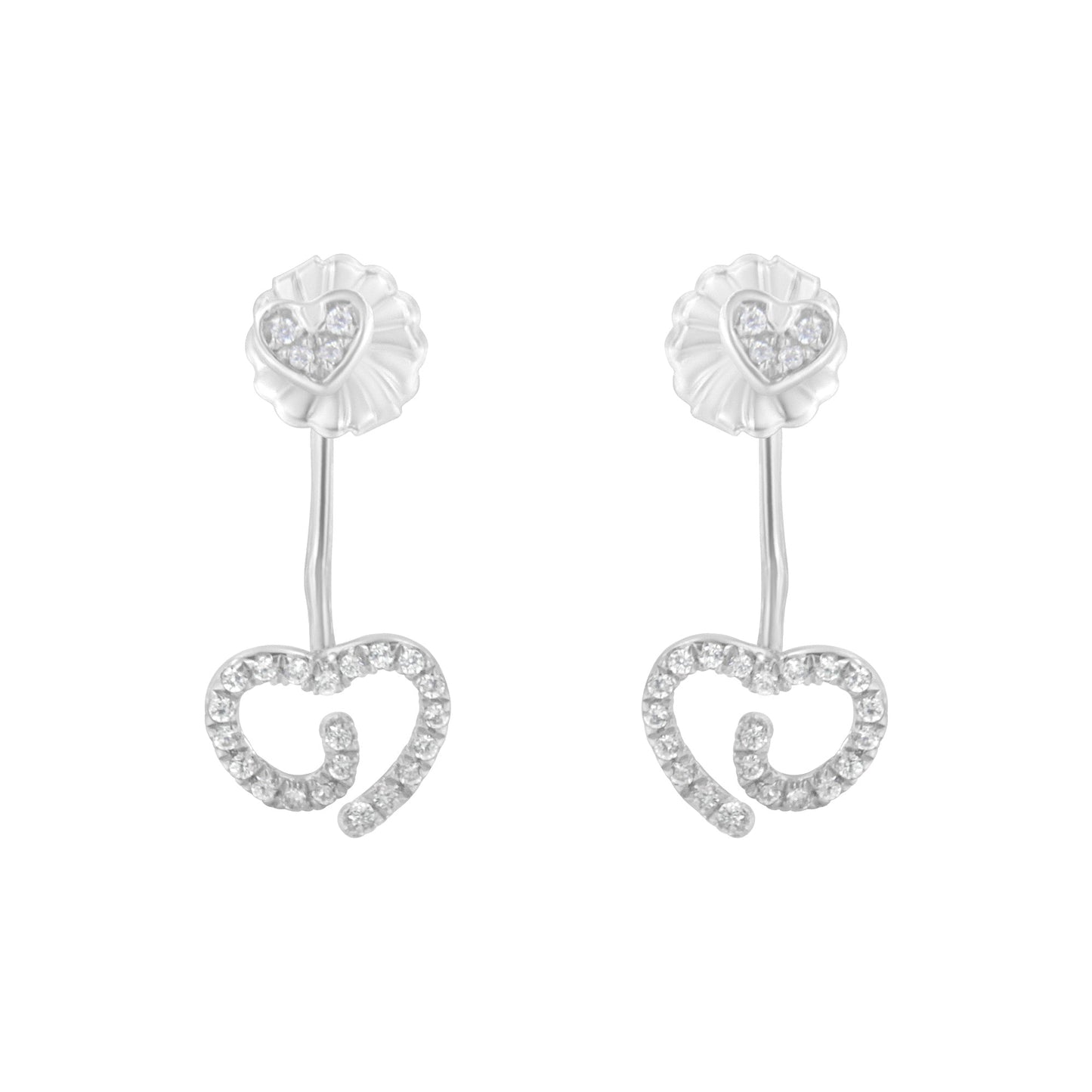 .925 Sterling Silver 1/4 Cttw Diamond Swirl Heart Front/Back Earrings (I-J Color, I2-I3 Clarity)