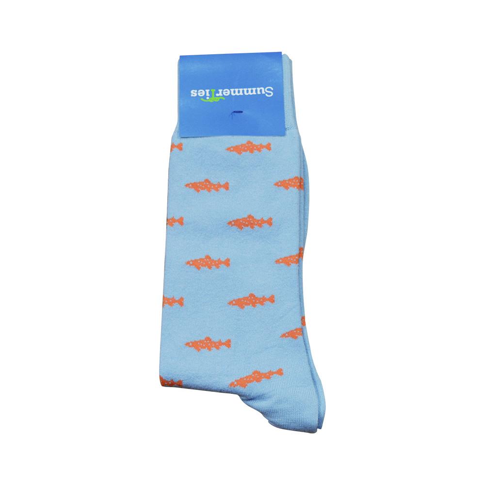 Trout Socks - Orange on Light Blue - Men's Mid Calf