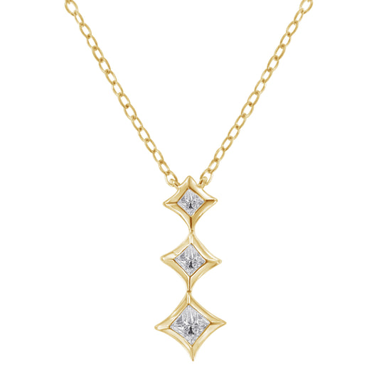 10K White Gold 1/5 Cttw Princess Cut Diamond 3 Stone Drop 18" Pendant Necklace (H-I Color, SI2-I1 Clarity)