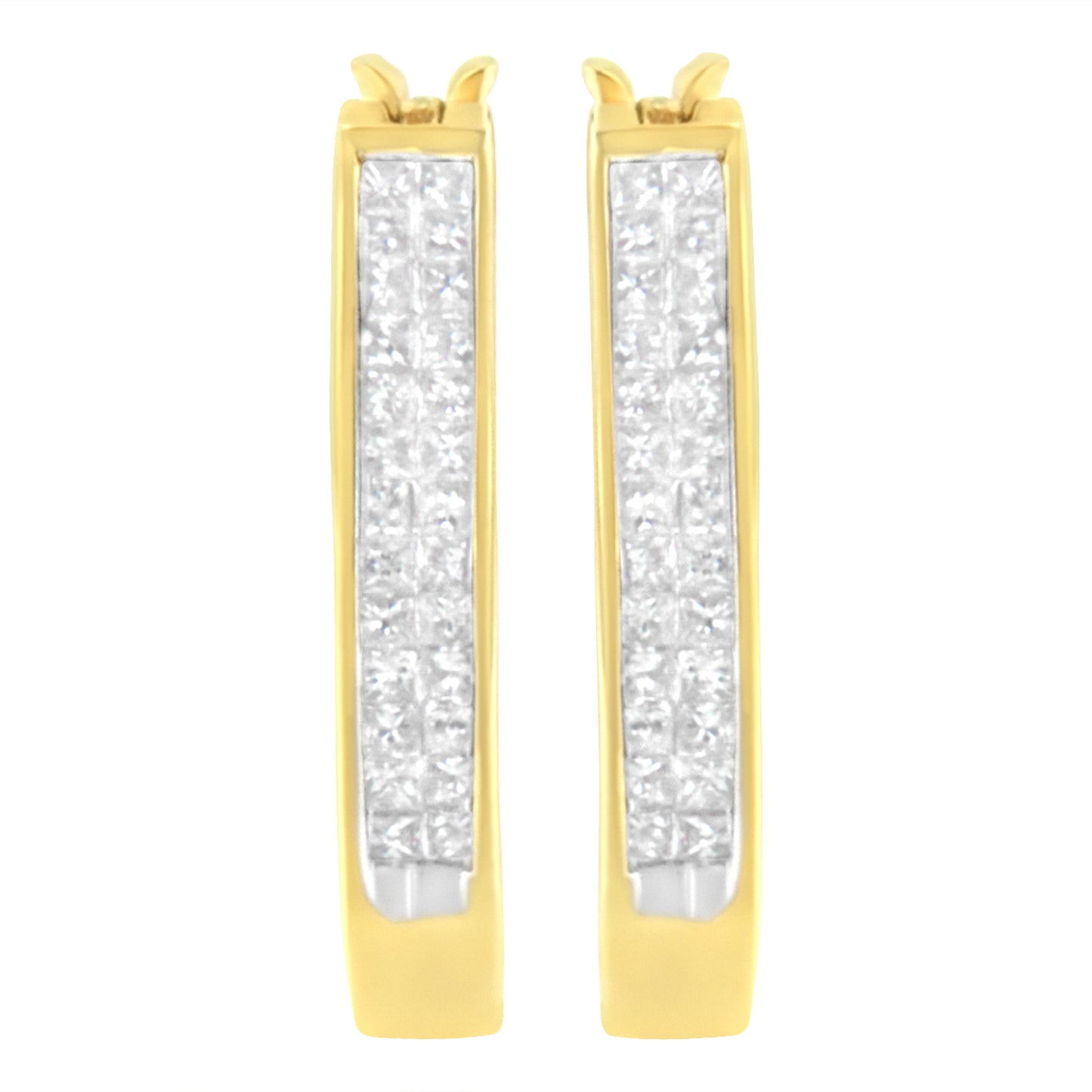 10K Yellow Gold 1/2 Cttw Invisible Set Princess-cut Diamond Hoop Earrings (H-I Color, SI2-I1 Clarity)