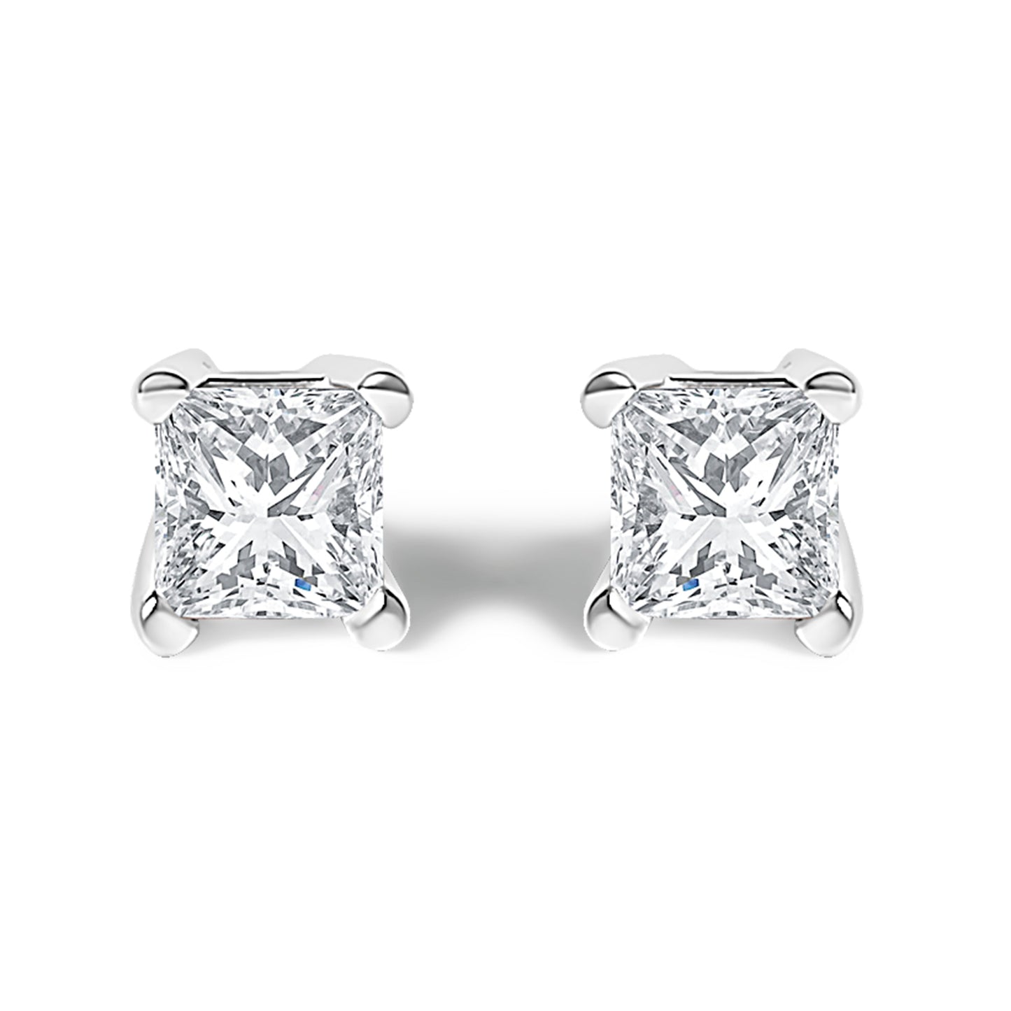 14K White Gold 1/2 Cttw Princess Cut Lab Grown Diamond Solitaire Stud Earrings (F-G Color, VS2-SI1 Clarity)