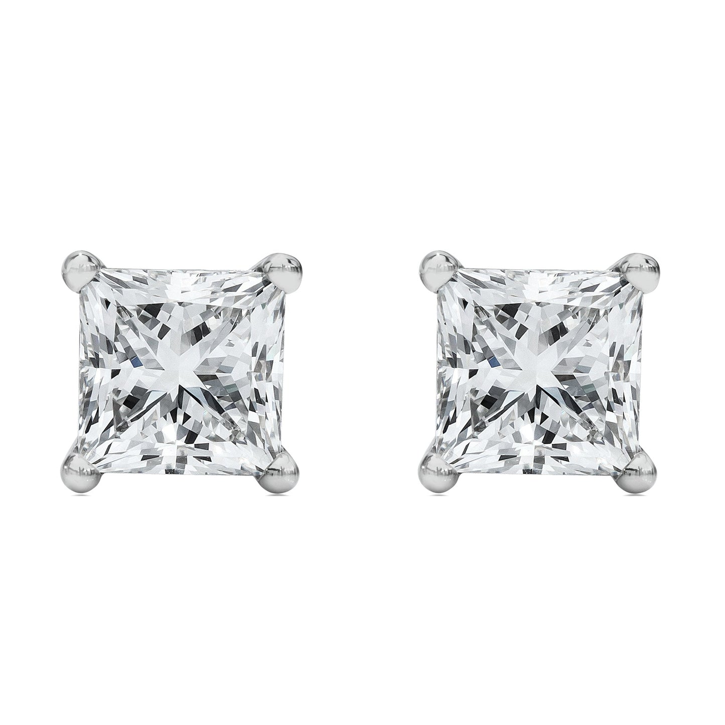 14K White Gold 1/2 Cttw Princess Cut Lab Grown Diamond Solitaire Stud Earrings (F-G Color, VS2-SI1 Clarity)
