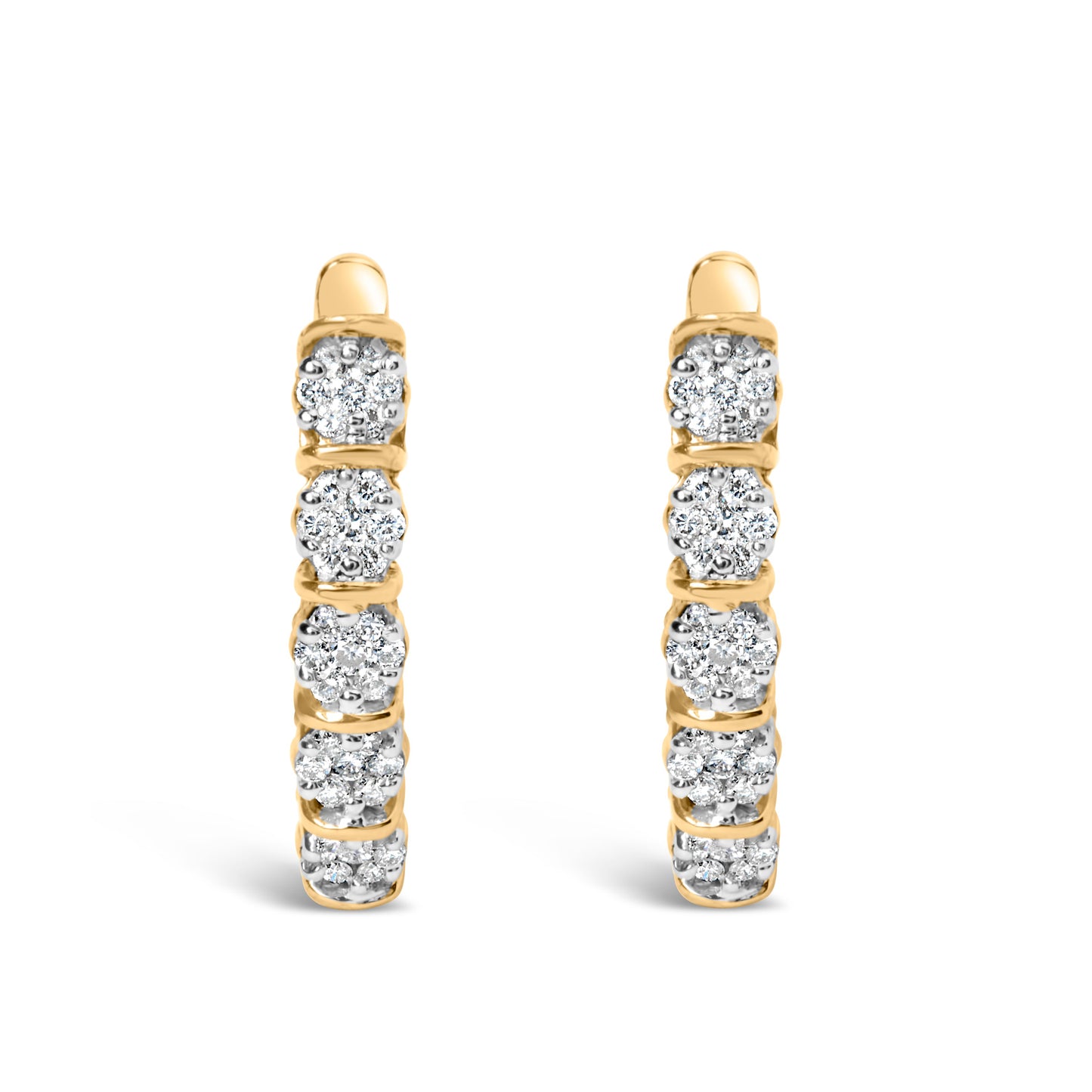 14k Yellow Gold 1/2 Cttw Diamond Cluster Hoop Earrings (H-I Color, SI2-I1 Clarity)