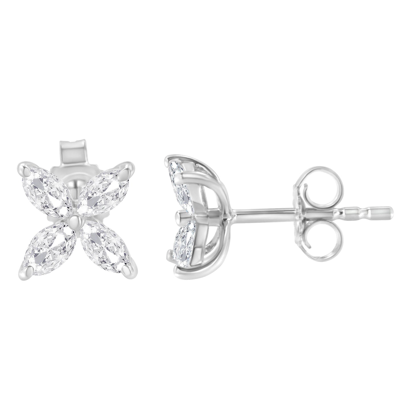 14K White Gold 1/2 Cttw Marquise Diamond 8 Stone Floral Leaf Stud Earrings (H-I Color, SI1-SI2 Clarity)