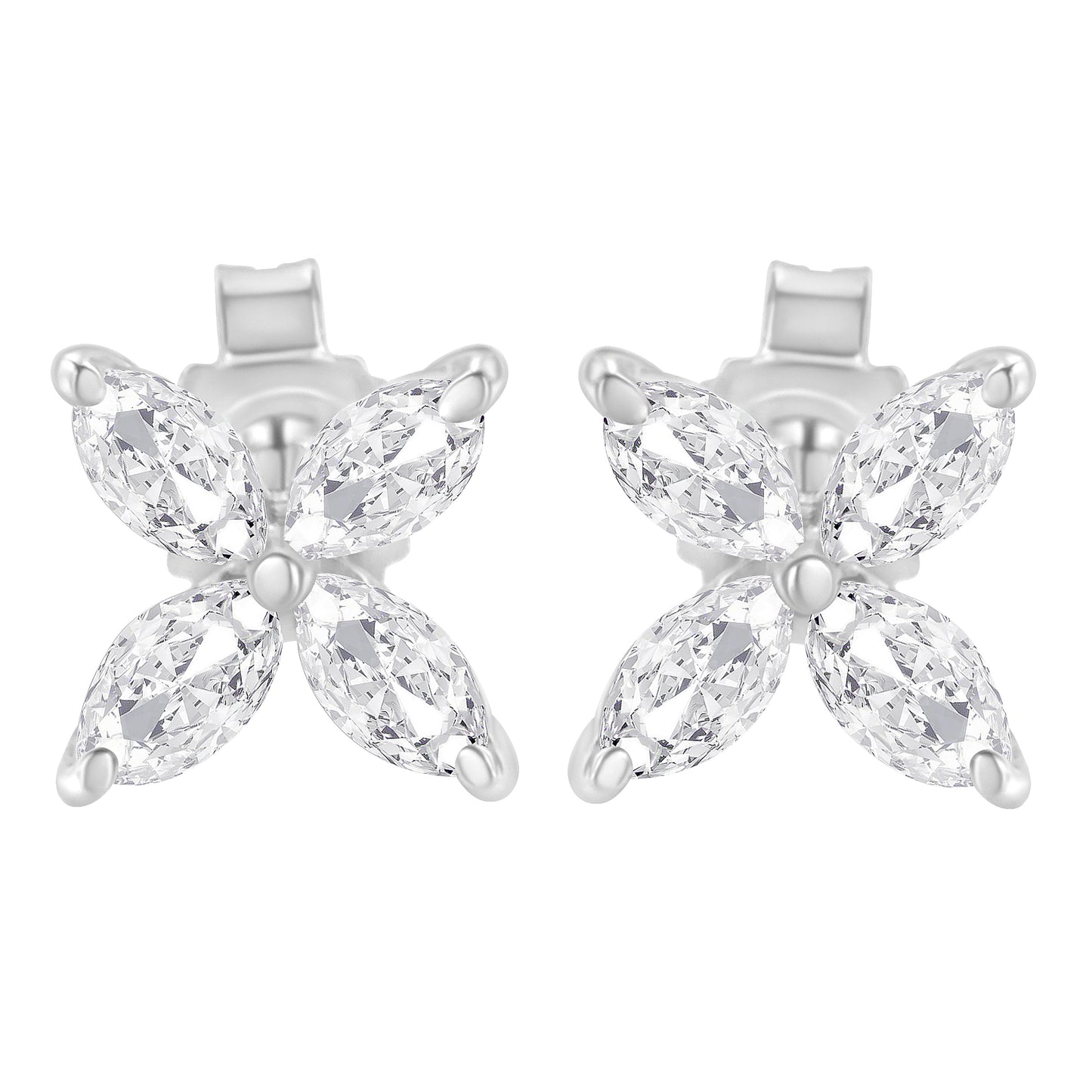 14K White Gold 1/2 Cttw Marquise Diamond 8 Stone Floral Leaf Stud Earrings (H-I Color, SI1-SI2 Clarity)