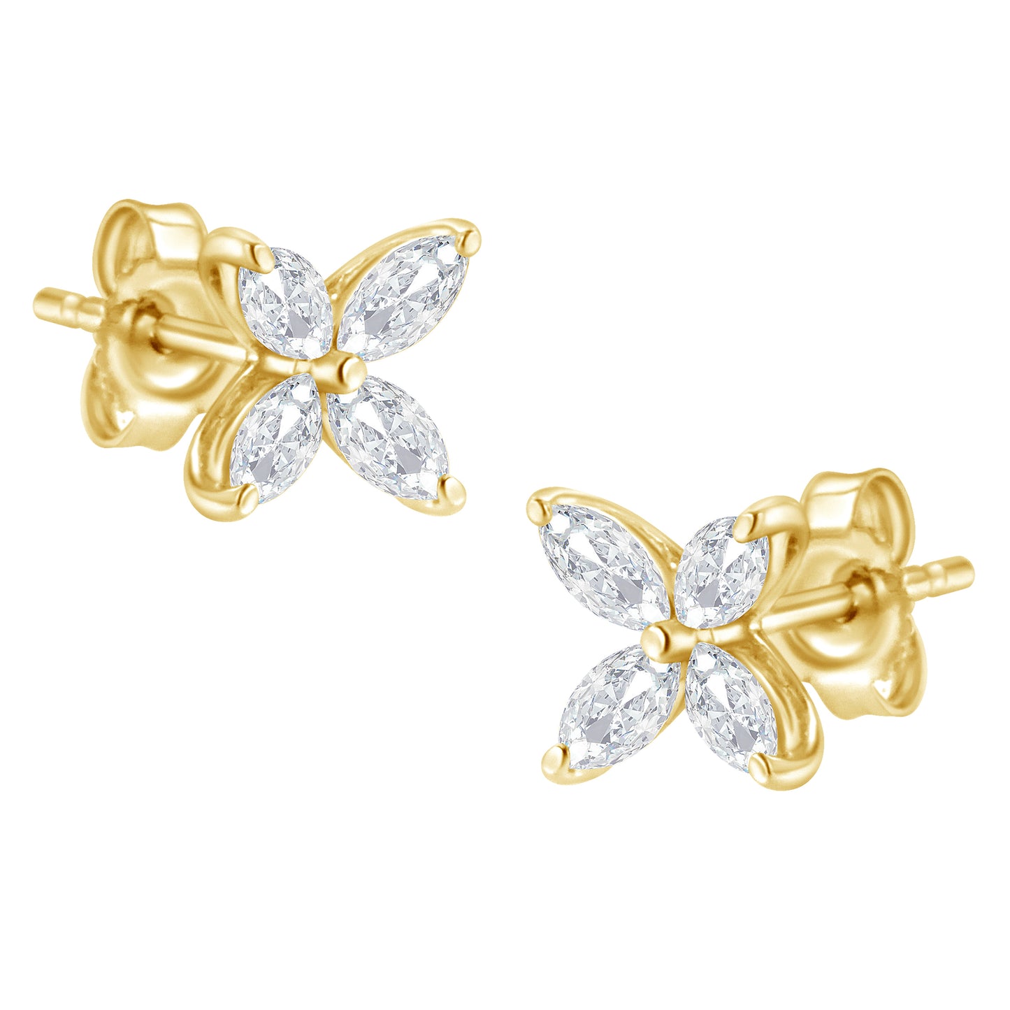14K White Gold 1/2 Cttw Marquise Diamond 8 Stone Floral Leaf Stud Earrings (H-I Color, SI1-SI2 Clarity)