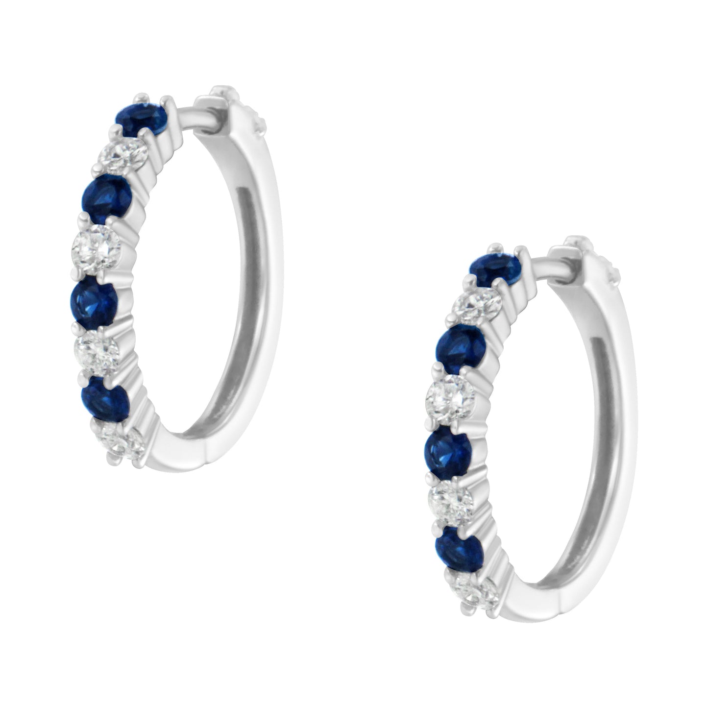10K White Gold, Â½ Cttw Diamond, & Â½ Cttw Lab-Grown Blue Sapphire Leverback Hoop Earrings (H-I Color, I1-I2 Clarity)