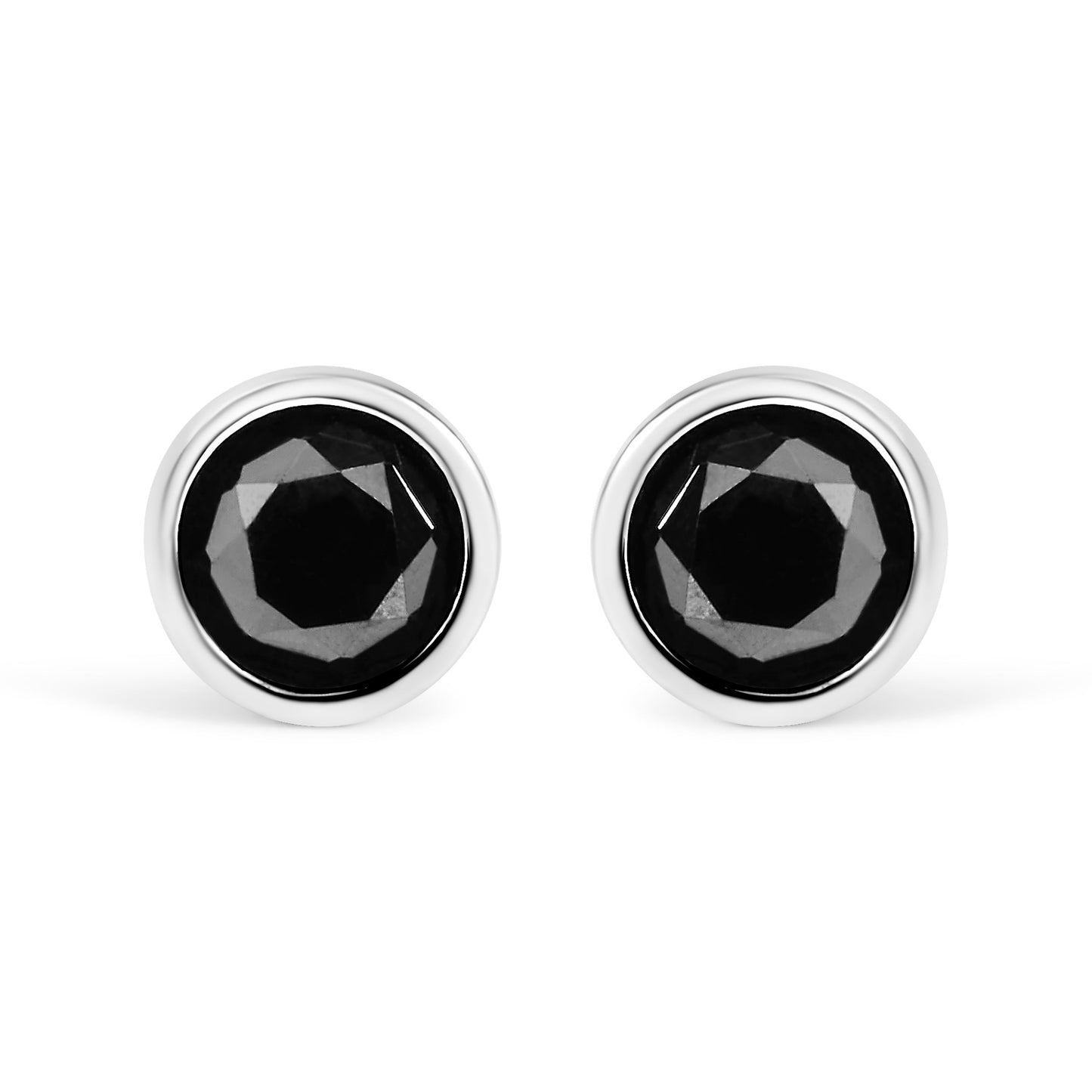 14K White Gold 1/2 Cttw Round Brilliant-Cut Black Diamond Bezel-Set Stud Earrings with Screw Backs (Fancy Color-Enhanced, I2-I3 Clarity)
