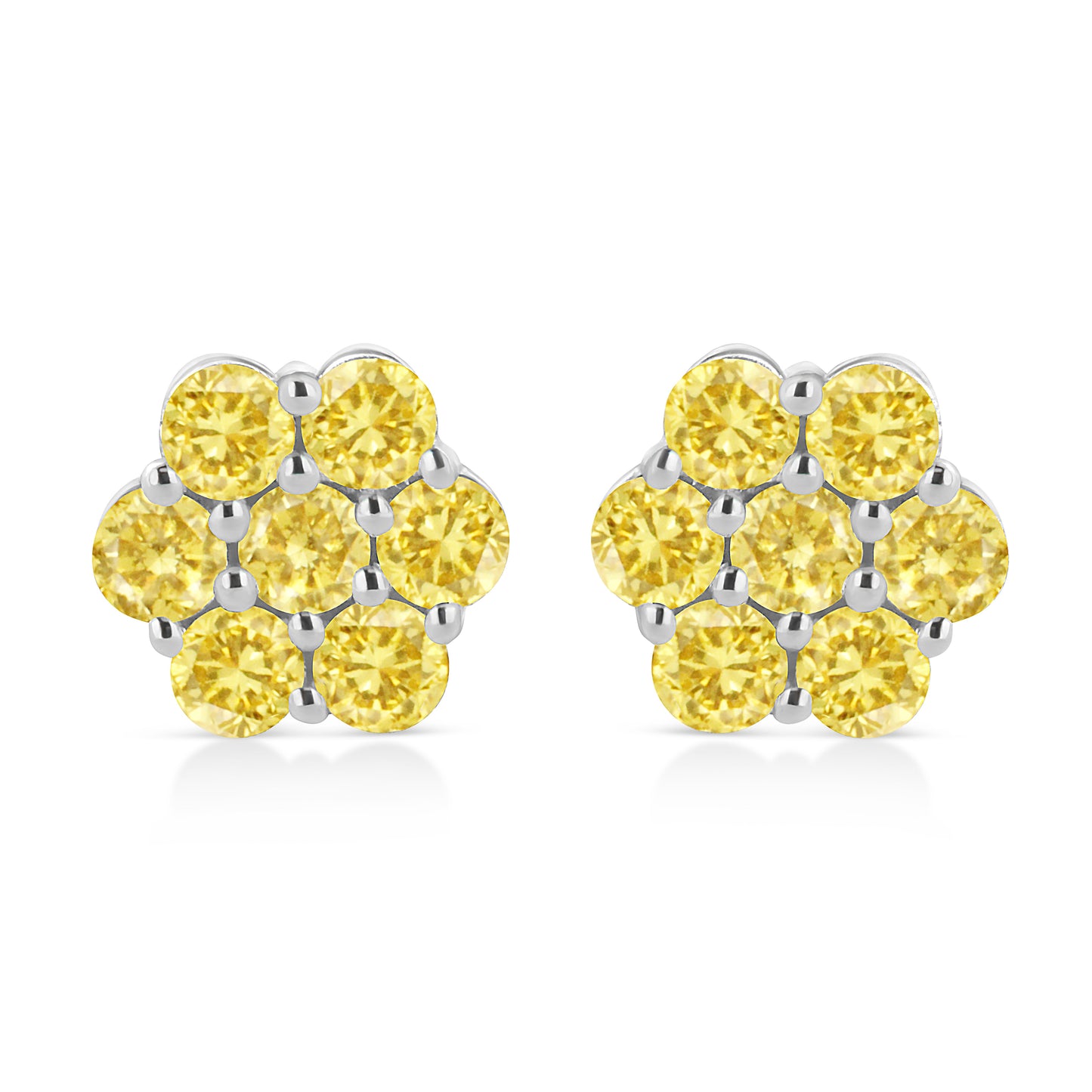 .925 Sterling Silver 1/4 Cttw Treated Yellow Diamond Floral Stud Earrings (Yellow Color, I1-I2 Clarity)