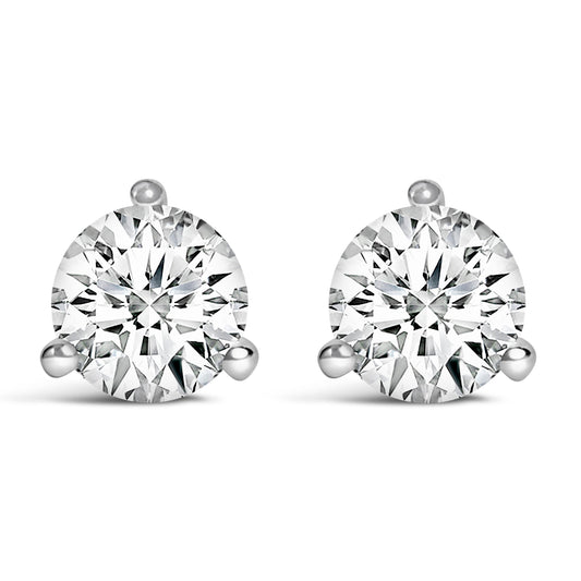 14K White Gold 2 Cttw Round Lab-Grown Diamond 3-Prong Martini Solitaire Screwback Stud Earrings