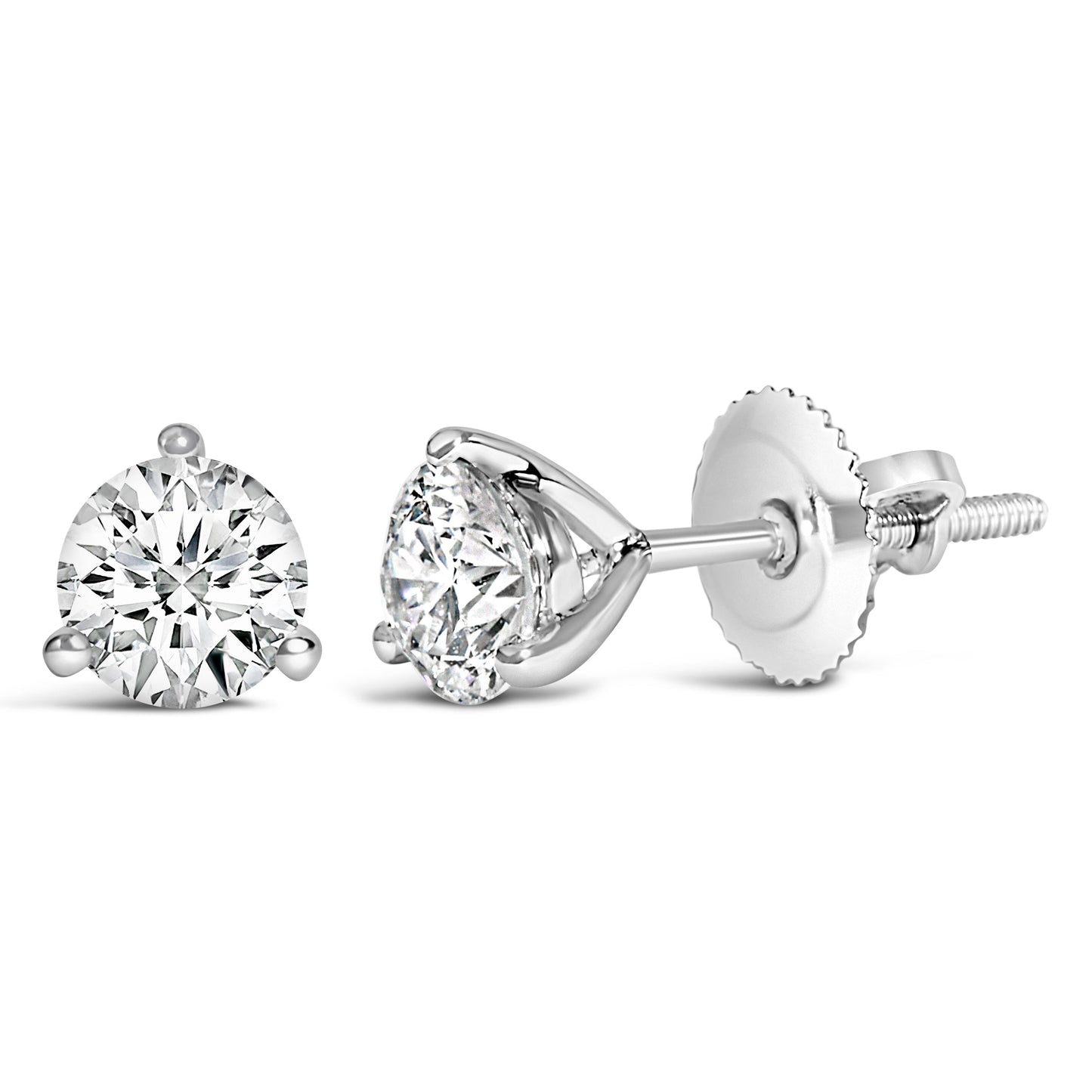14K White Gold 2.0 Cttw 3-Prong Martini Set Brilliant Round-Cut Solitaire Lab Grown Diamond Screwback Stud Earrings (F-G Color, VS1-VS2 Clarity)