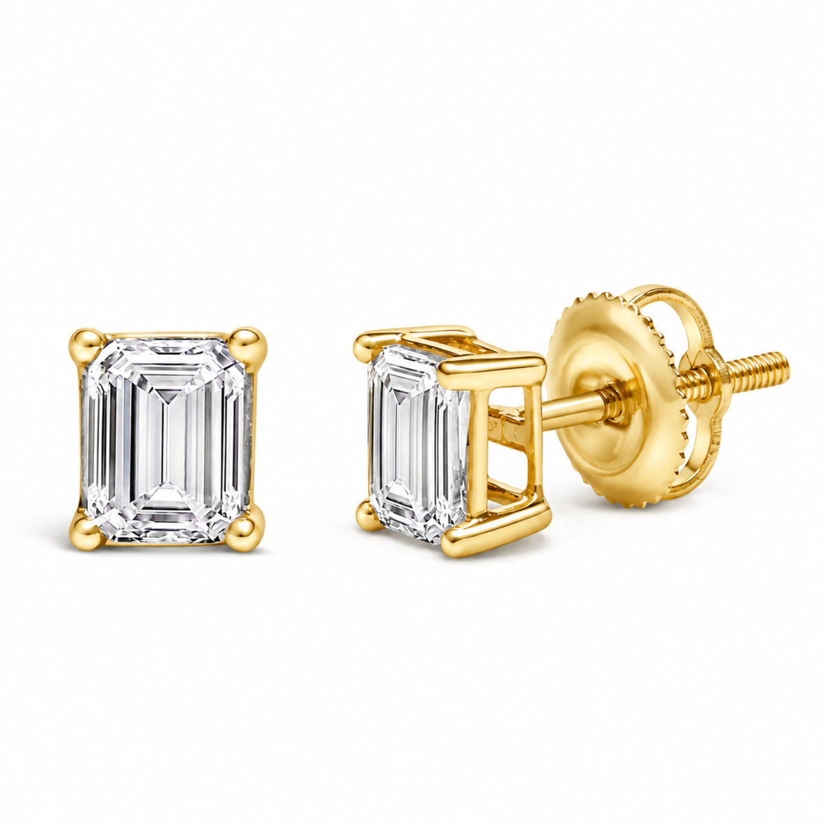 14K White Gold 1 Cttw Emerald Cut Lab-Grown Diamond Solitaire Stud Earrings with Screw Backs