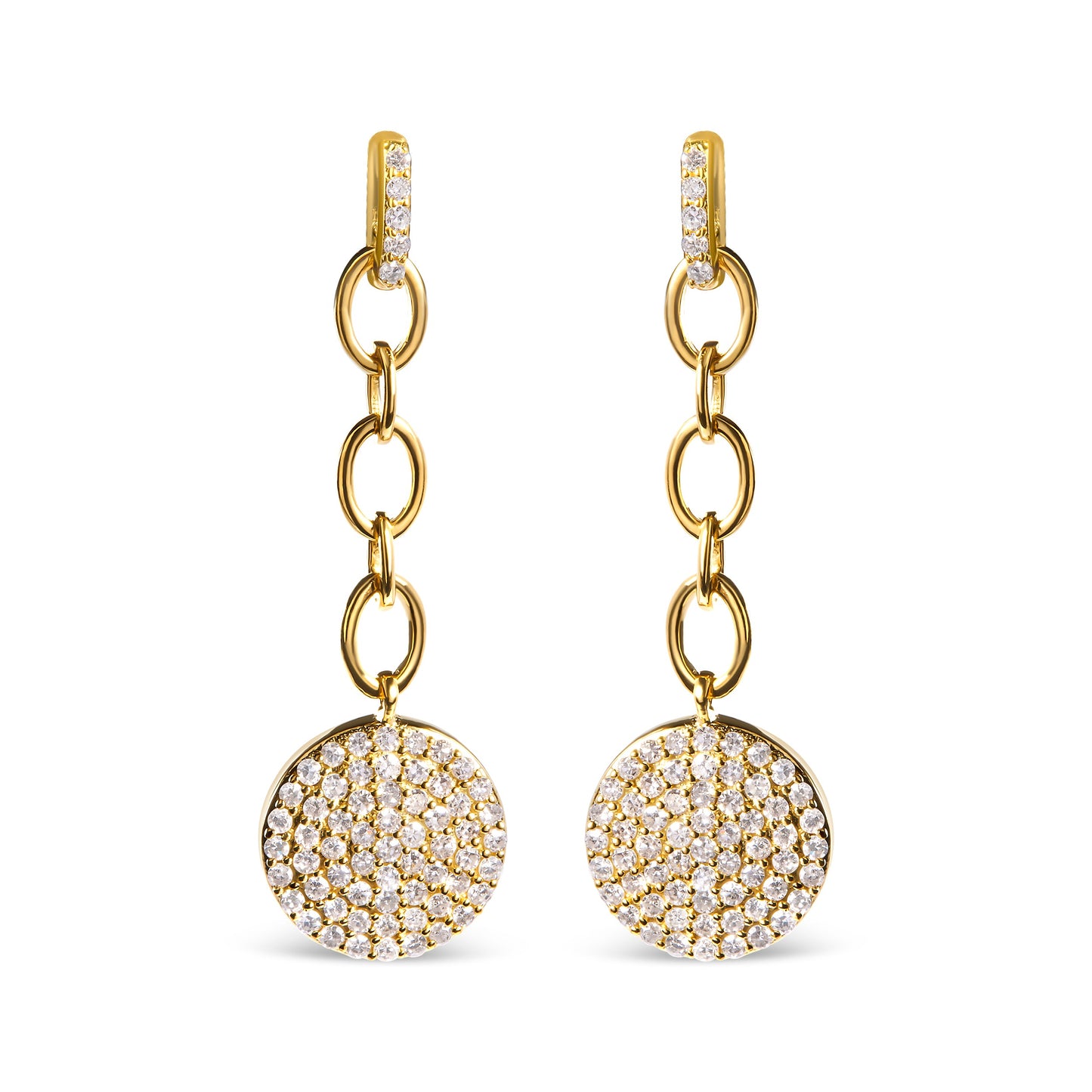 18K Yellow Gold Plated .925 Sterling Silver 1.0 Cttw Diamond Composite Cluster Dangle Chain Earrings (I-J Color, I1-I2 Clarity)