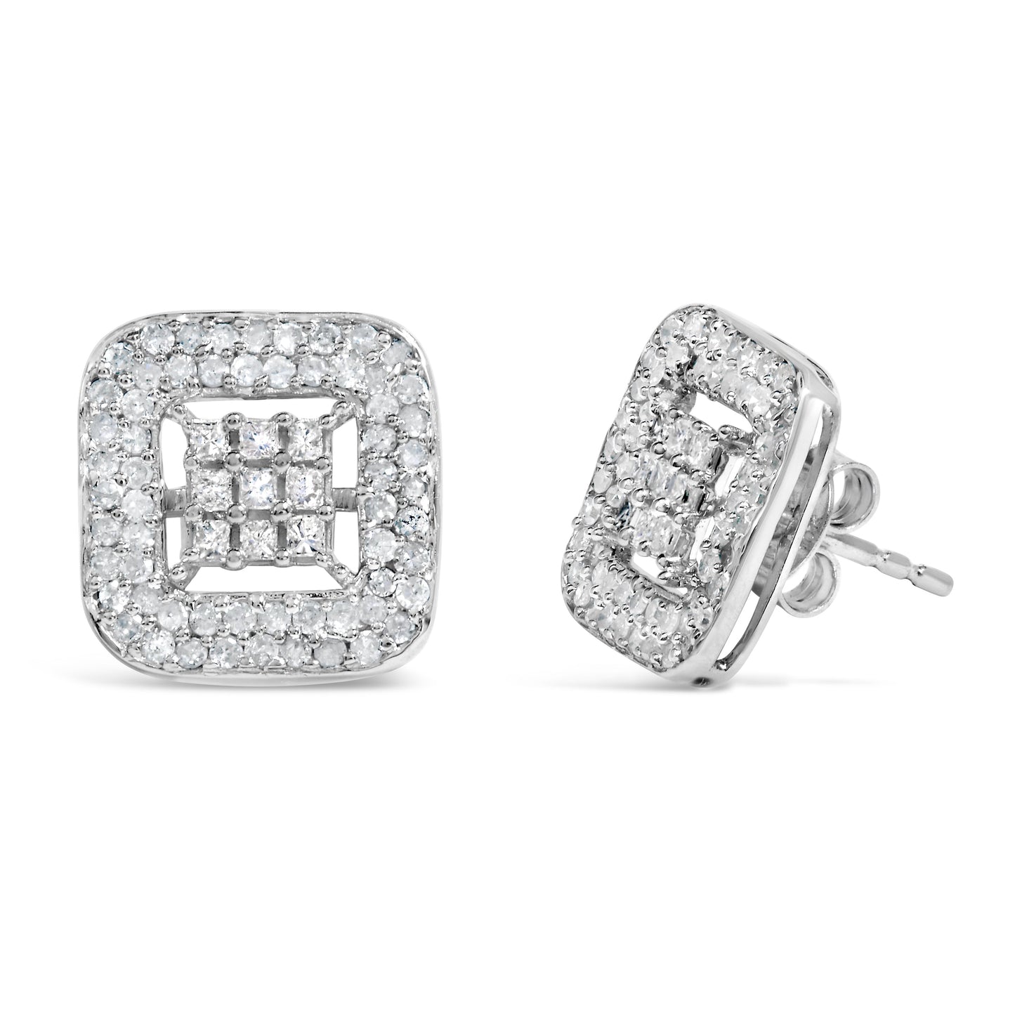 10K White Gold 1.00 Cttw Diamond Composite and Halo Stud Earrings (I-J Color, I1-I2 Clarity)