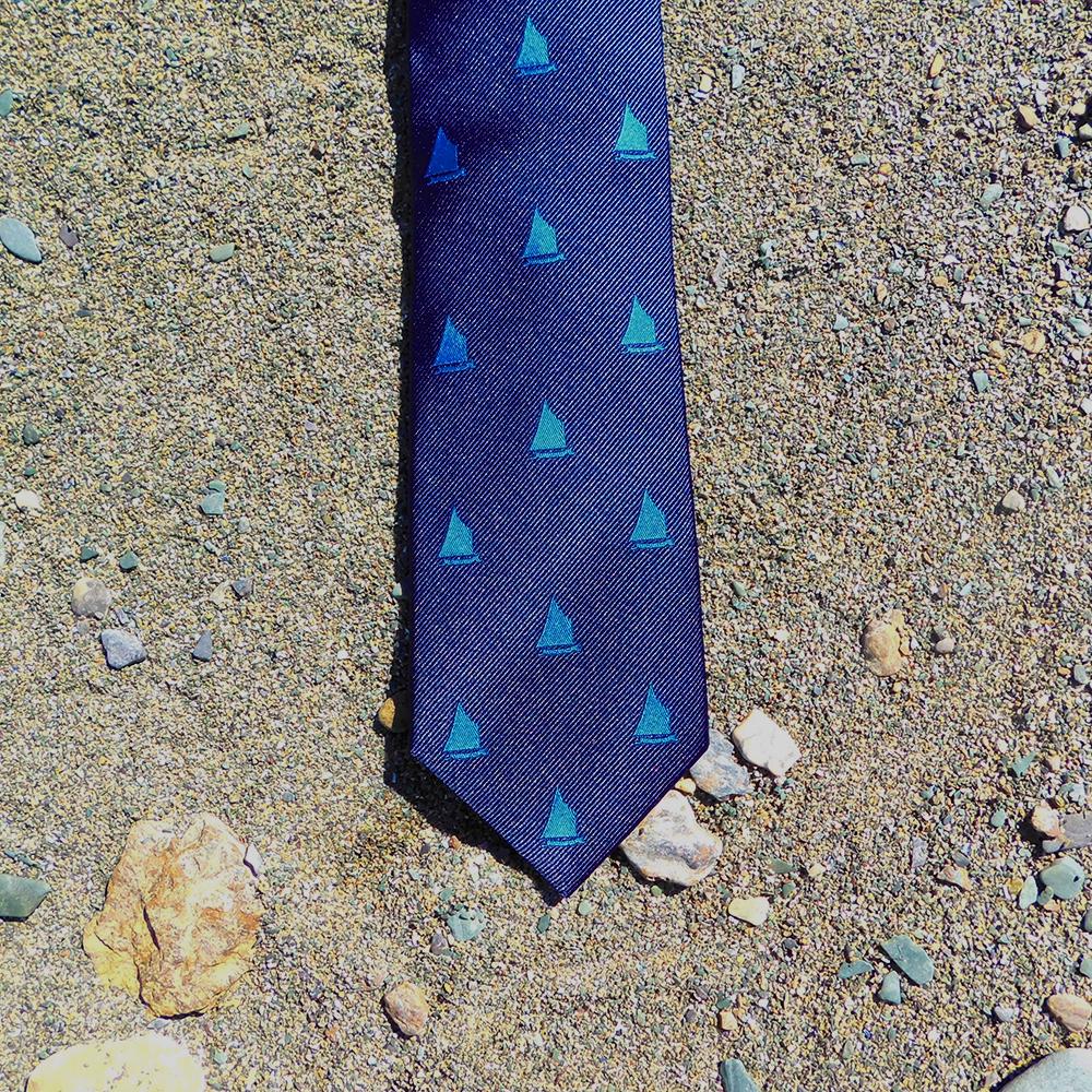 Sailboat Necktie - Navy, Woven Silk
