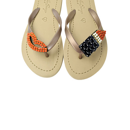 Lipstick - Rhinestone Mid Wedge Flip Flops