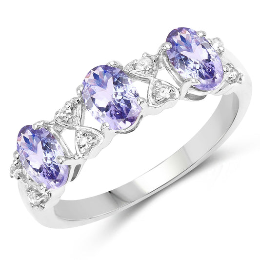 1.40 Carat Genuine Tanzanite and White Topaz .925 Sterling Silver Ring