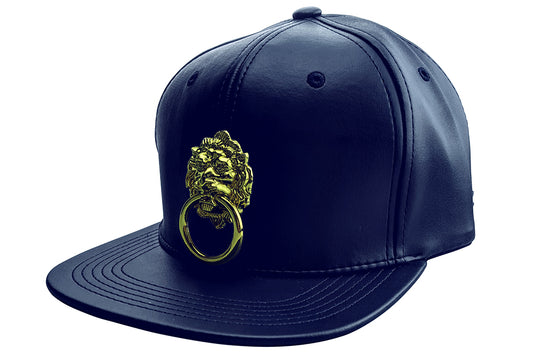 Navy Blue Faux Leather Snapback Hat