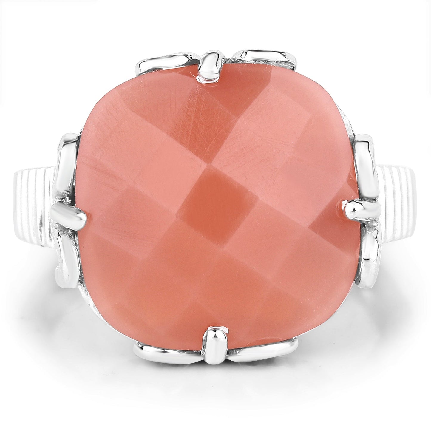 12.75 Carat Genuine Peach Moonstone .925 Sterling Silver Ring