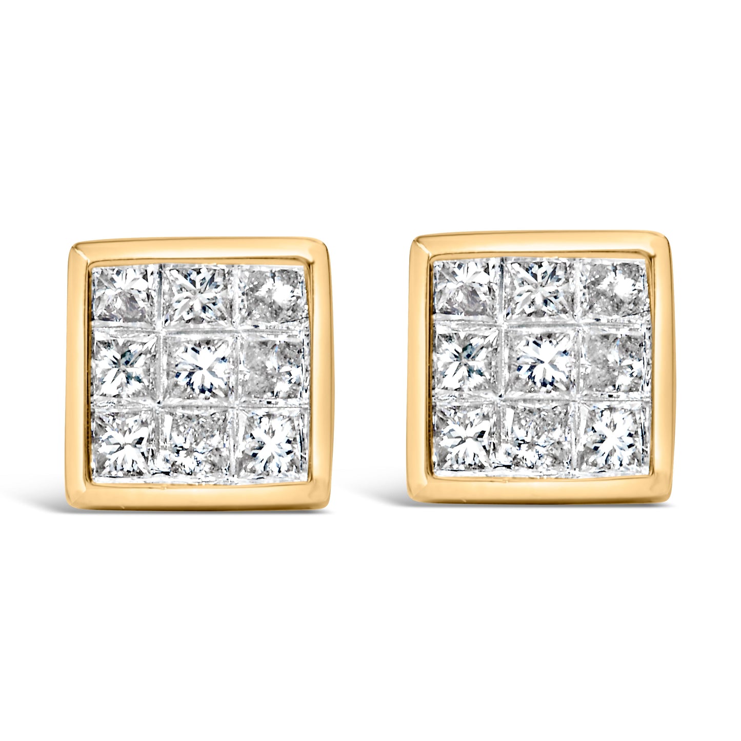 14K Yellow Gold 1.0 Cttw Princess Cut Diamond Composite Stud Earrings with Screw Backs (J-K Color, SI1-SI2 Clarity)