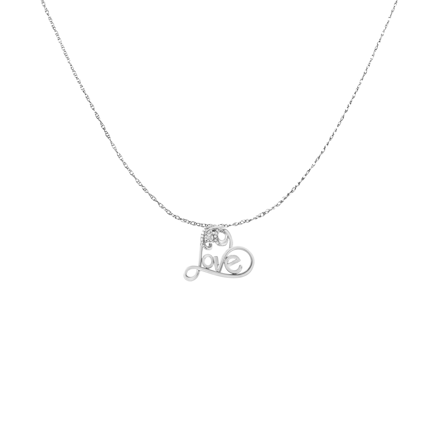 .925 Sterling Silver 1/6 Cttw Round Brilliant-Cut Diamond Accented Open Heart with Love 18" Pendant Necklace (H-I Color, I1-I2 Clarity)
