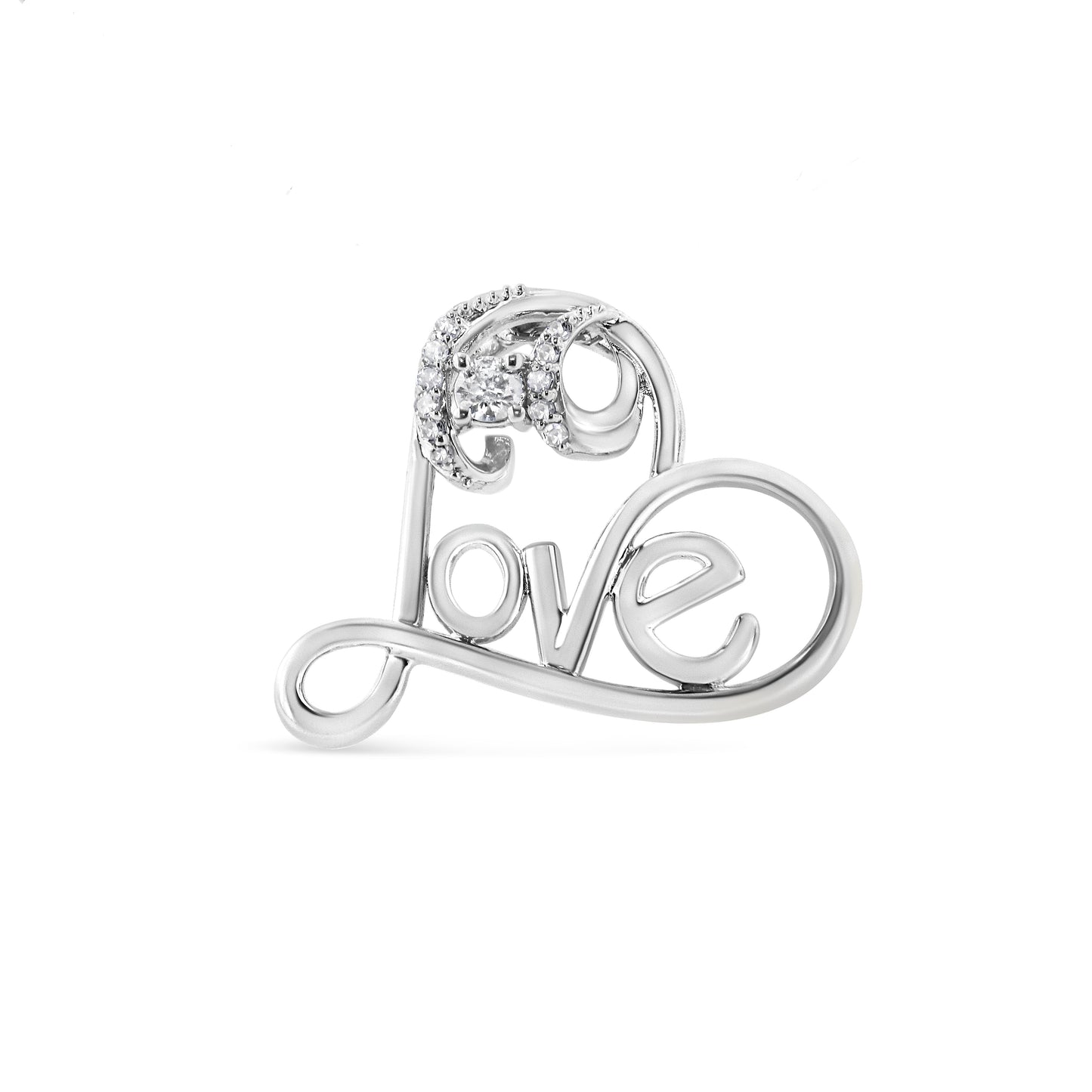 .925 Sterling Silver 1/6 Cttw Round Brilliant-Cut Diamond Accented Open Heart with Love 18" Pendant Necklace (H-I Color, I1-I2 Clarity)