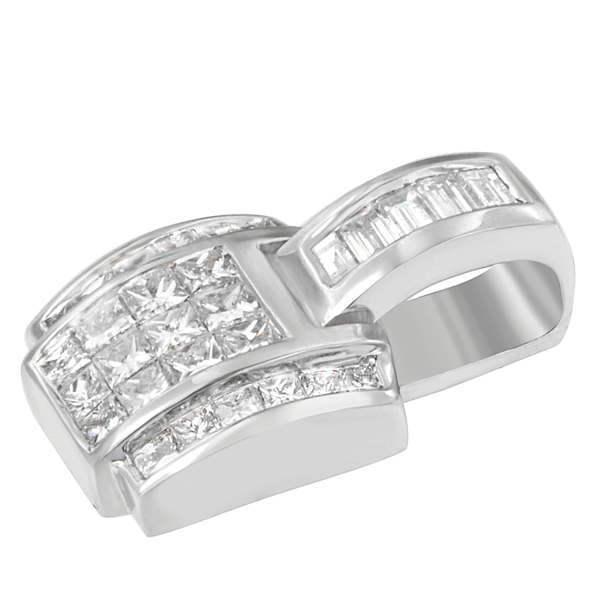 14K White Gold 2 1/5 Cttw Princess Cut Composite Diamond Pendant with Diamond Bale Pendant Necklace (H-I Color,SI1-SI2 Clarity) - NO CHAIN INCLUDED