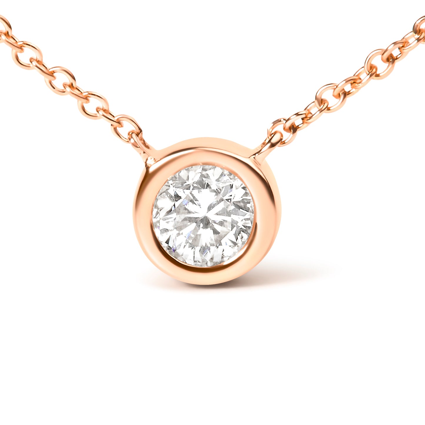 2 Micron 14K Rose Gold Plated Sterling Silver Bezel-Set Diamond Solitaire Pendant Necklace (1/3 cttw, H-I Color, I1-I2 Clarity)