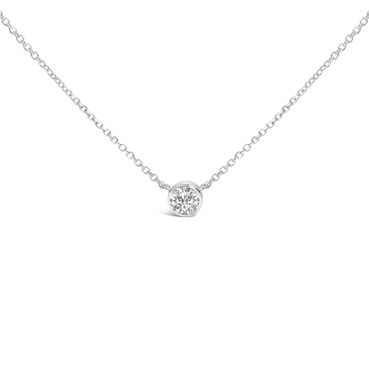 14K White Gold 1.00 Cttw Bezel Set Round Lab-Grown Diamond Solitaire 18" Pendant Necklace (F-G Color, VS1-VS2 Clarity)