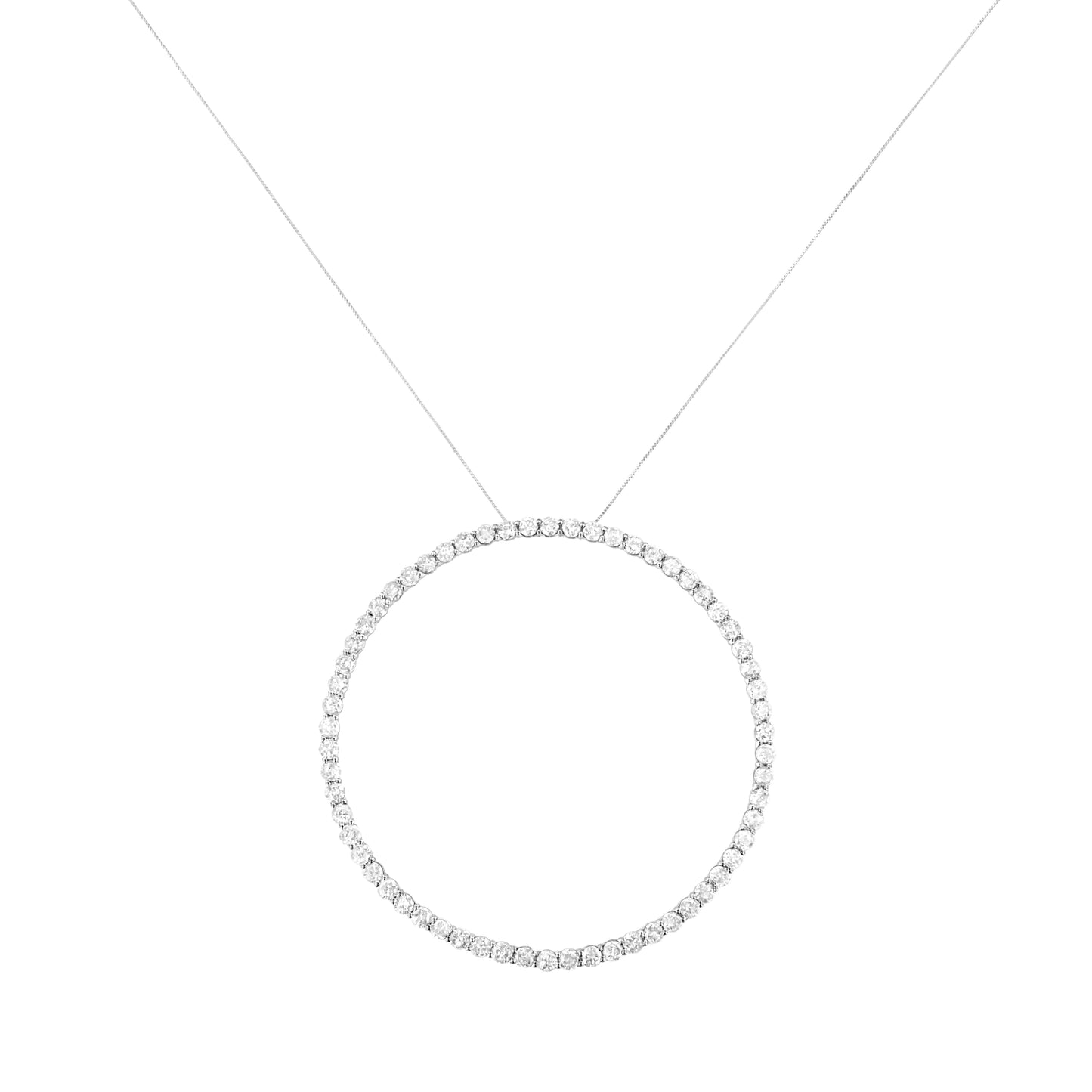 .925 Sterling Silver 5.0 Cttw Prong Set Round-cut Diamond Open Circle Hoop 18" Pendant Necklace (I-J Color, I2-I3 Clarity)