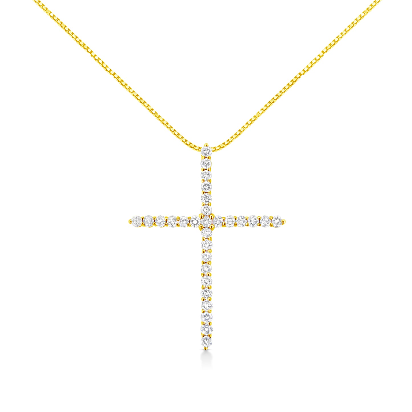 10K Yellow Gold 3.00 cttw Round-Cut Diamond Cross 18" Pendant Necklace (J-K Color, I1-I2 Clarity)