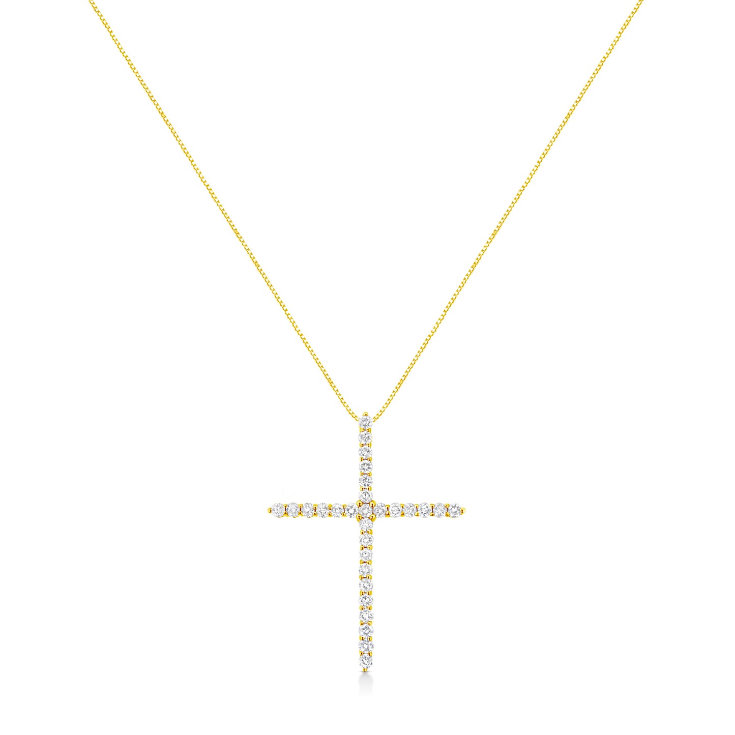 10K Yellow Gold 3.00 cttw Round-Cut Diamond Cross 18" Pendant Necklace (J-K Color, I1-I2 Clarity)