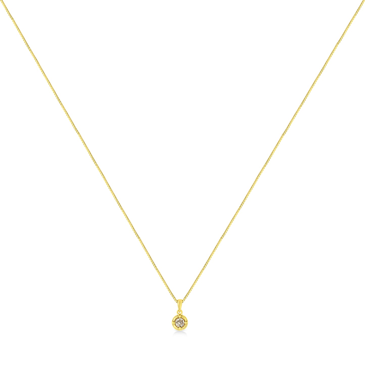 14K Yellow Gold Plated .925 Sterling Silver 1/2 Cttw Brilliant Round Cut Diamond Solitaire Milgrain 18" Pendant Necklace (K-L Color, I2-I3 Clarity)