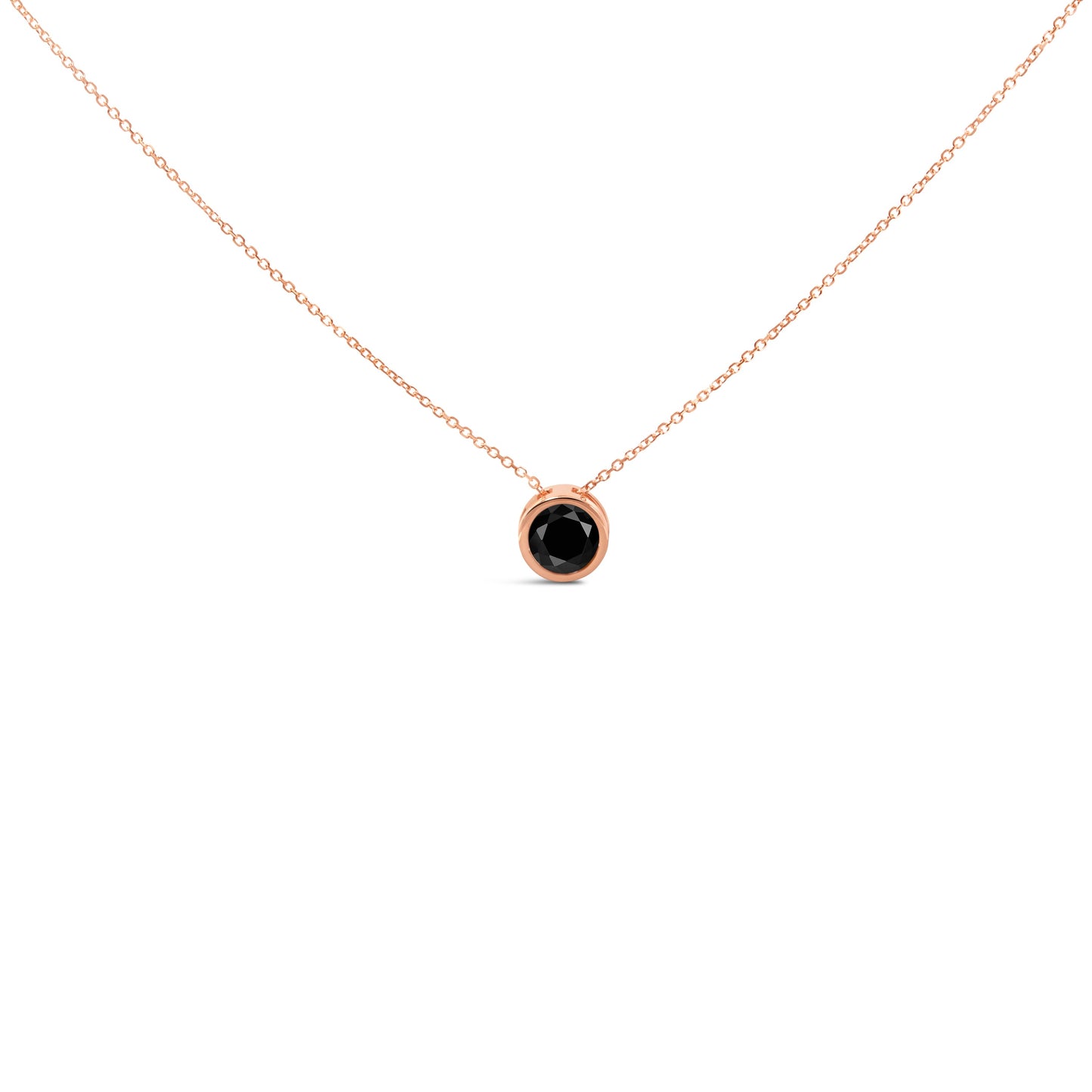 14K Rose Gold 3 1/2 Cttw Bezel-Set Black Round Diamond Solitaire Pendant Necklace (Black Color, I2-I3 Clarity) - 18"