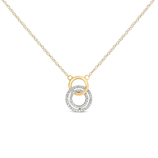 14K Yellow Gold Plated Sterling Silver 1/3 Cttw Diamond Interlocking Circles Necklace