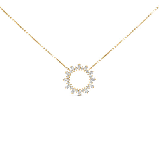 14K Yellow Gold Plated Sterling Silver 3/4 Cttw Diamond Starburst Pendant Necklace