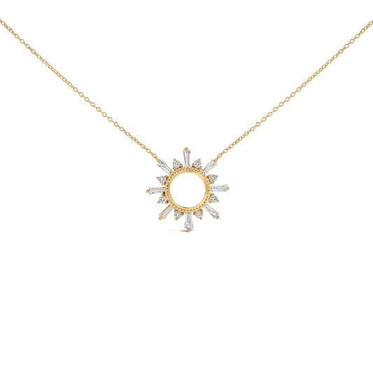 14K Yellow Gold Plated Sterling Silver 5/8 Cttw Diamond Open Starburst Pendant Necklace