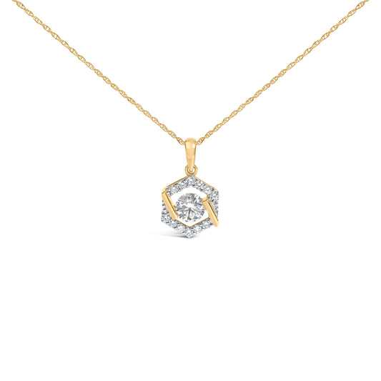 10K Yellow Gold Plated .925 Sterling Silver 1.0 Cttw Lab Grown Diamond Hexagon Halo Pendant Necklace