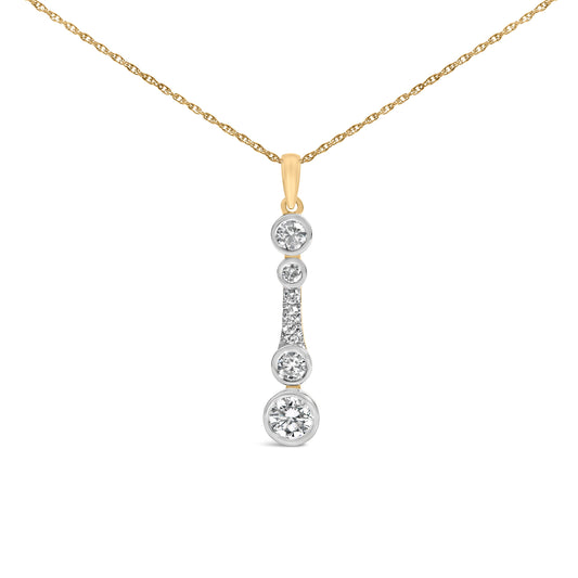 10K Yellow Gold Plated Sterling Silver 1.0 Cttw Lab Grown Diamond Bezel Vertical Drop Pendant Necklace