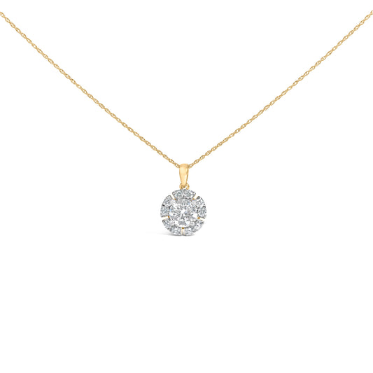10K Yellow Gold Plated .925 Sterling Silver 2.0 Cttw Lab Grown Diamond Spoked Halo Pendant Necklace