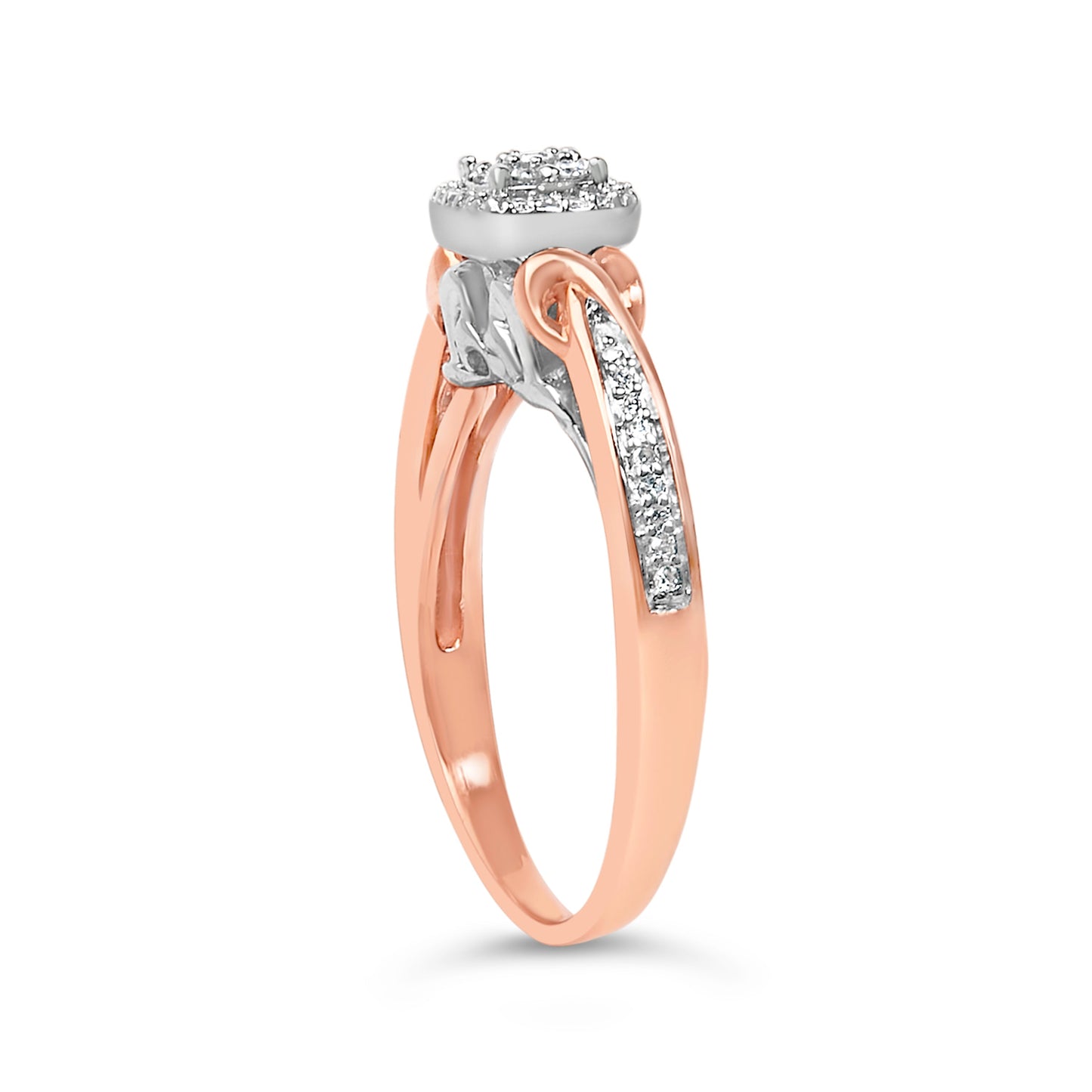 14K Rose Gold Plated Sterling Silver 1/6 Cttw Diamond Knot Cluster Ring