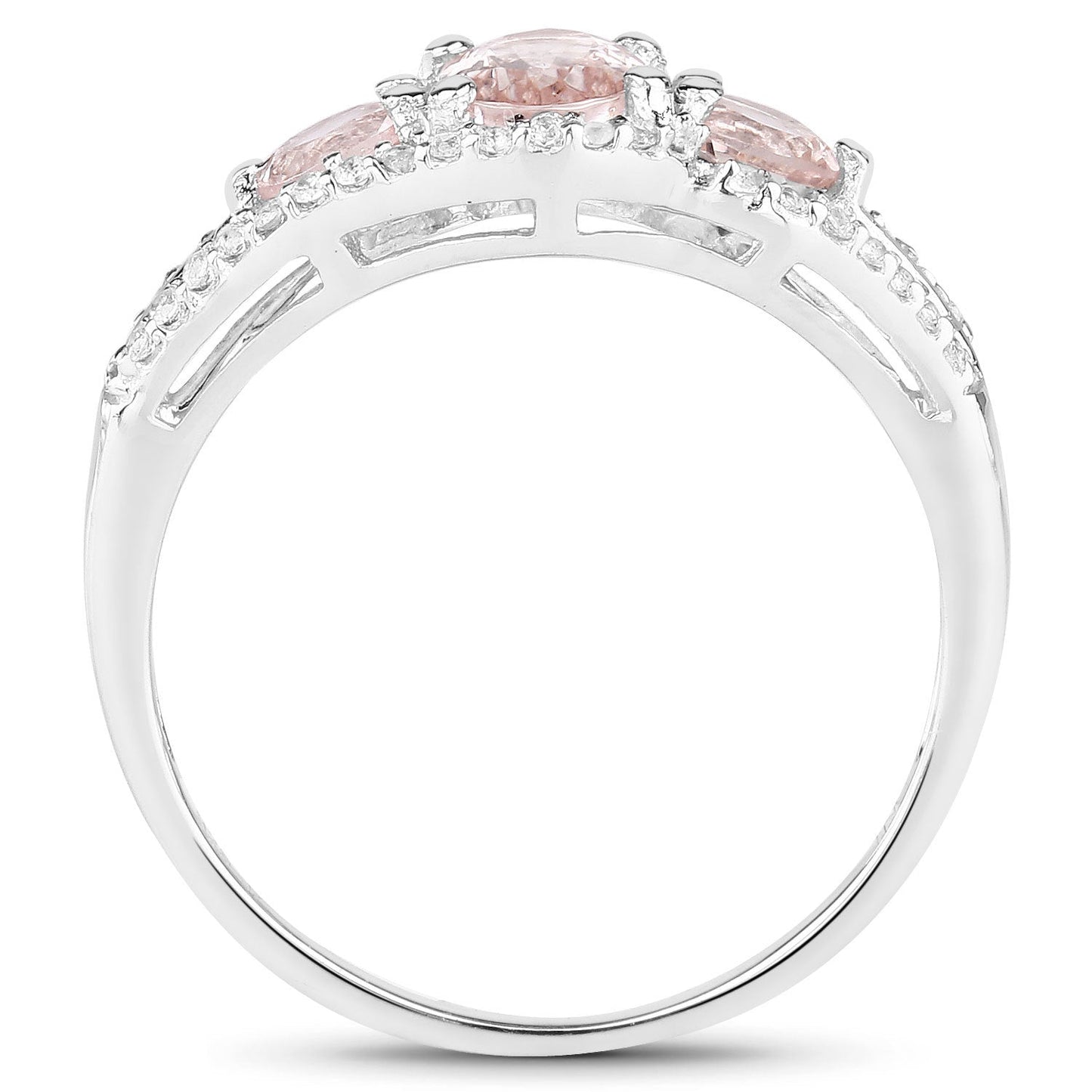 1.34 Carat Genuine Morganite and White Topaz .925 Sterling Silver Ring