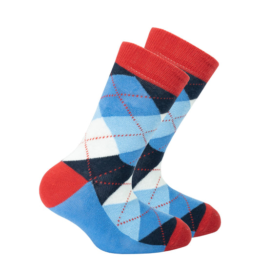 Kids Cerulean Red Argyle Socks