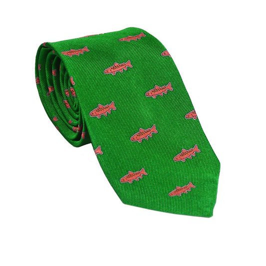 Trout Necktie - Green, Woven Silk