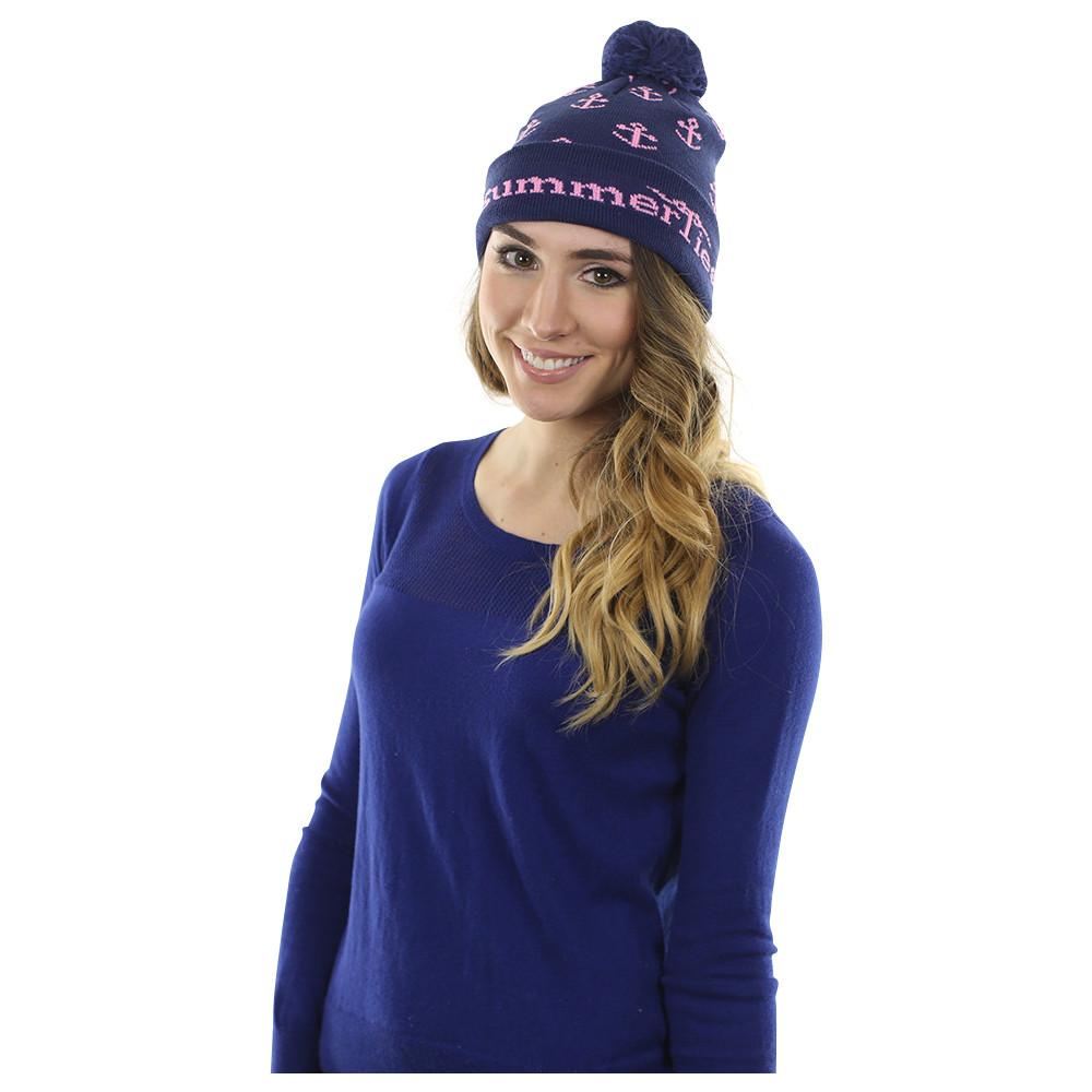 Gorro de invierno con ancla: rosa sobre azul marino