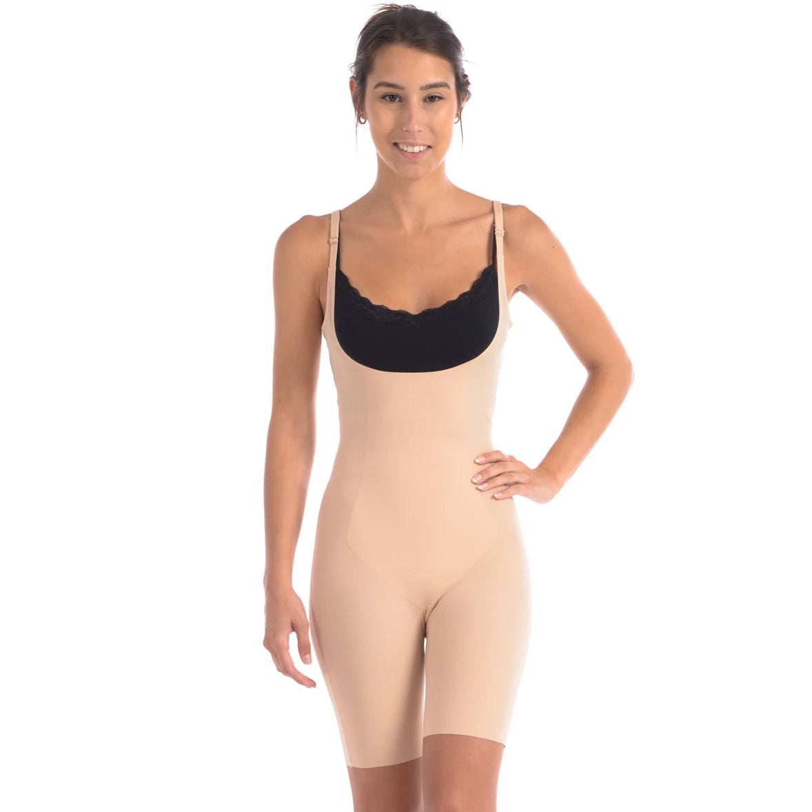 Wear Your Own Bra Bodysuit Shaper With Targeted Double Front Panel Nude