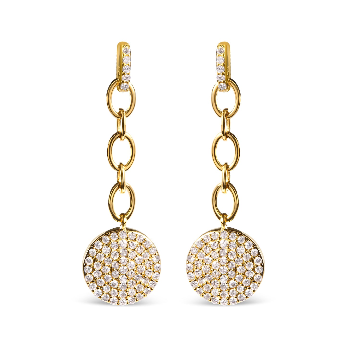 18K Yellow Gold Plated .925 Sterling Silver 1.0 Cttw Diamond Composite Cluster Dangle Chain Earrings (I-J Color, I1-I2 Clarity)